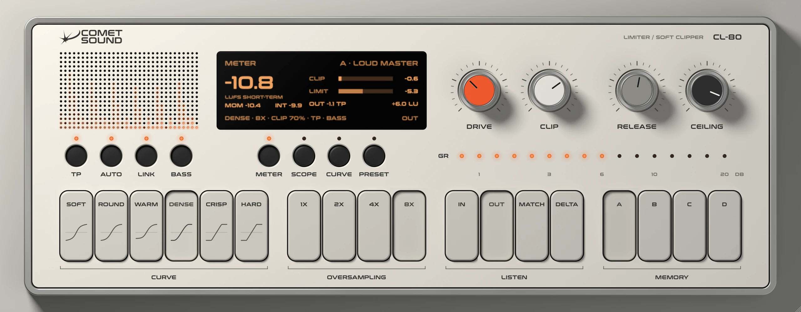 CL-80 limiter and soft clipper plugin interface